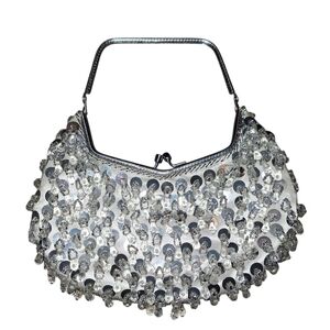 VINTAGE BEADED SEQUIN PURSE SILVER BY BARBARA REED